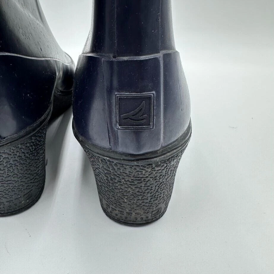 Botas Sperry Mujer 7 Impermeables Lluvia Azul Marino 2" Tacón Puño Goma Anclaje Botón Foto 4 de 4