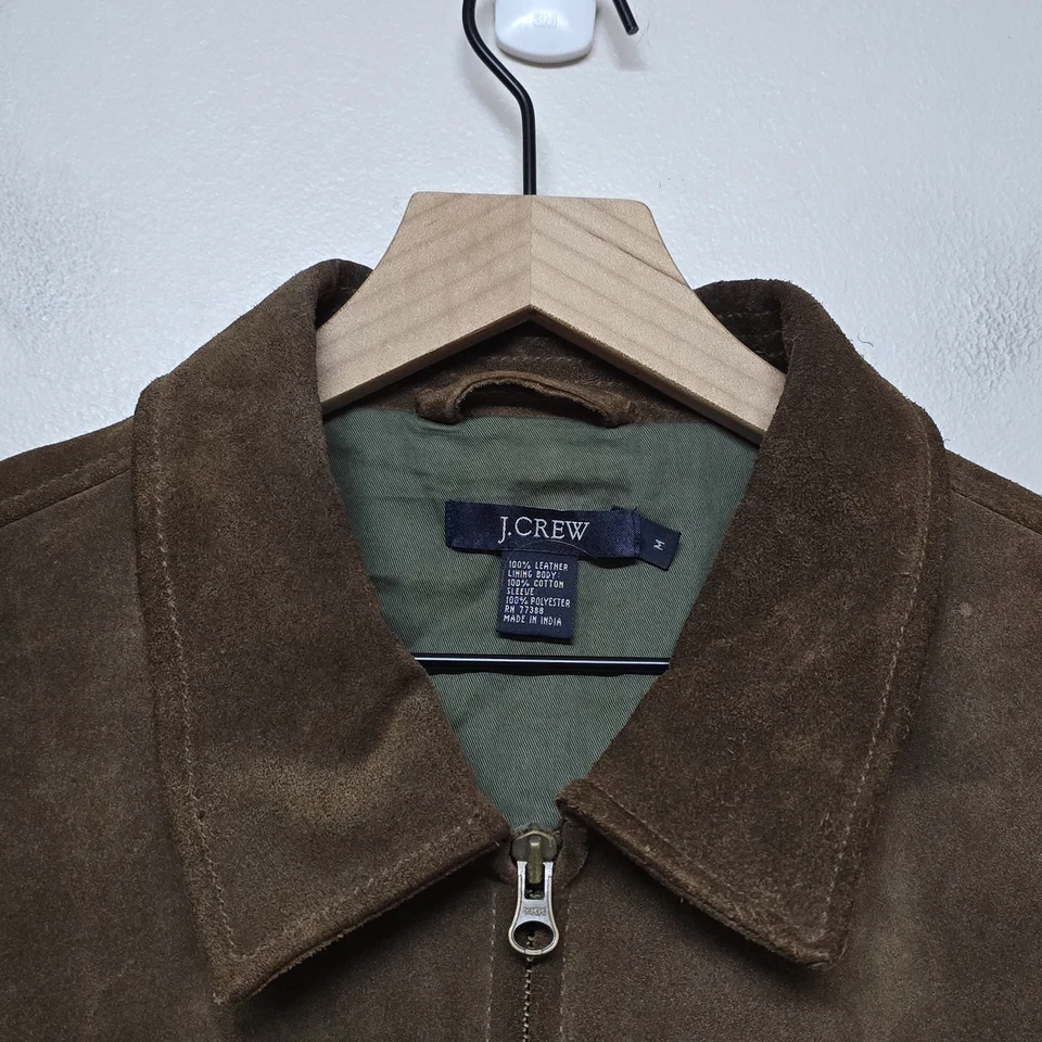 J.Crew Brown Suede Leather Jacket Men’s Medium Trucker Style Vintage Full Zip - Image 2 of 4