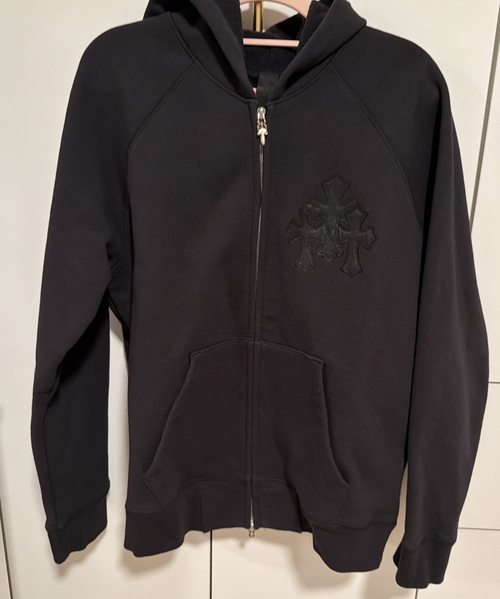 Chrome Hearts Black cross Leather label, silver zipper Hoodie | eBay