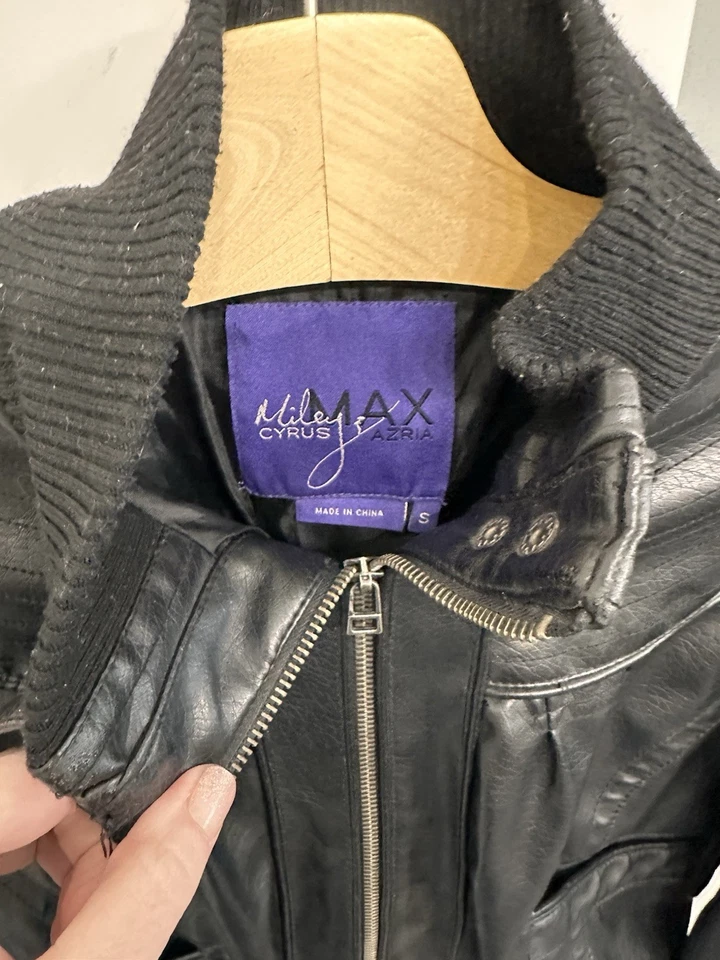 Miley Cyrus Max Azria Black Bomber Women Size Small Leather Jacket - Image 2 of 4