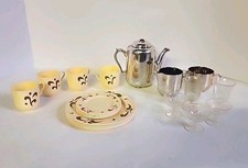 Tea Set Children's Vintage 1950s 4 plates 4 cups 4 saucer Tea pot and more. USA
