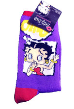 SIZE 9-11 2 PAIR BETTY BOOP "OMG" Purple/Red/Multicolors Crew Socks New