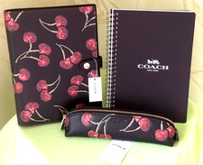 COACH NOTEBOOK  PENCIL CASE CHERRY PRINT SET :NWT BLACK/RED/MULTI CDB79/CDC00