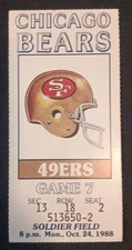 1988 SB CHAMPS 49ers Bears Joe Montana TD Jerry Rice TD Richard Dent Sack Ticket