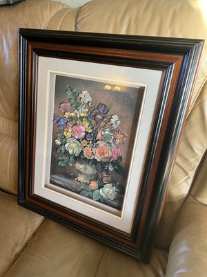 Vintage Albert Williams 3D Relief Blumenvase Bild groß 21 x25  Kastenrahmen