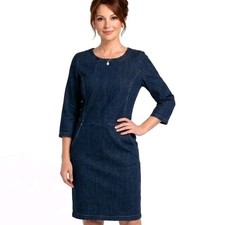 Sandwich Denim Midi Dress UK 8 10 Blue Stretch Fitted Pencil Dress Pockets