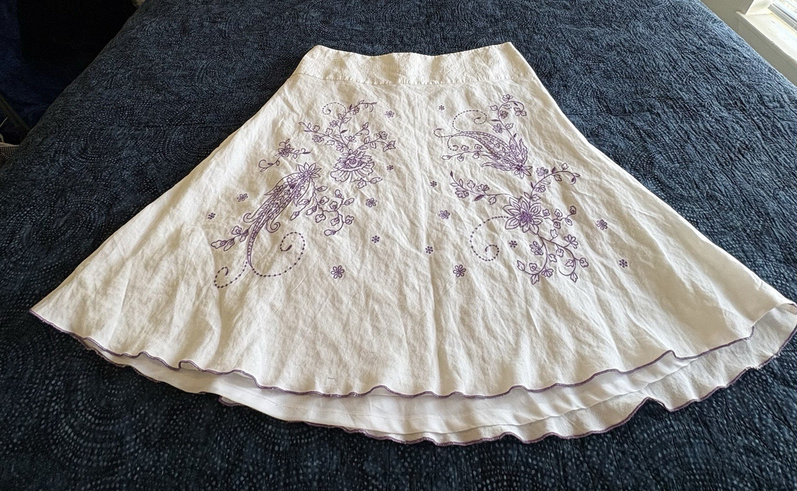 Nine & Company Women’s 16 White Linen Blend A-Line Embroidered Skirt