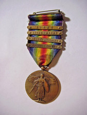 WW1 U.S. VICTORY MEDAL with 4 Battle Service BARS Aisne Marne Argonne Defensive