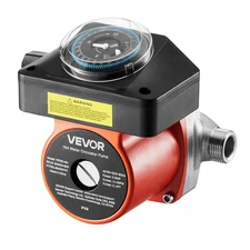 Hot Water Recirculating Pump with Timer, Bypass Valve & Adapter, 0.13 HP Stainle