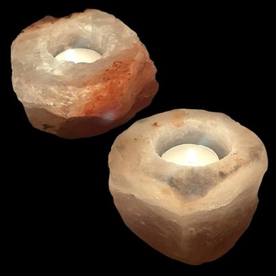 2 - Authentic Himalayan Salt Tea Light Candle Holders - Rough Cut