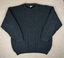 Vtg Irish Aran Country Cable Knit Wool Fisherman Sweater XL Green Ireland