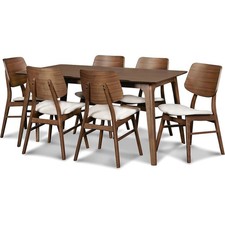 Mesa y 6 sillas Oscar de madera maciza en marrón