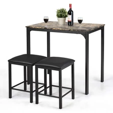 Casart 3 PCS Table Set Faux Marble Counter Home Kitchen Bar Dining Table with 2