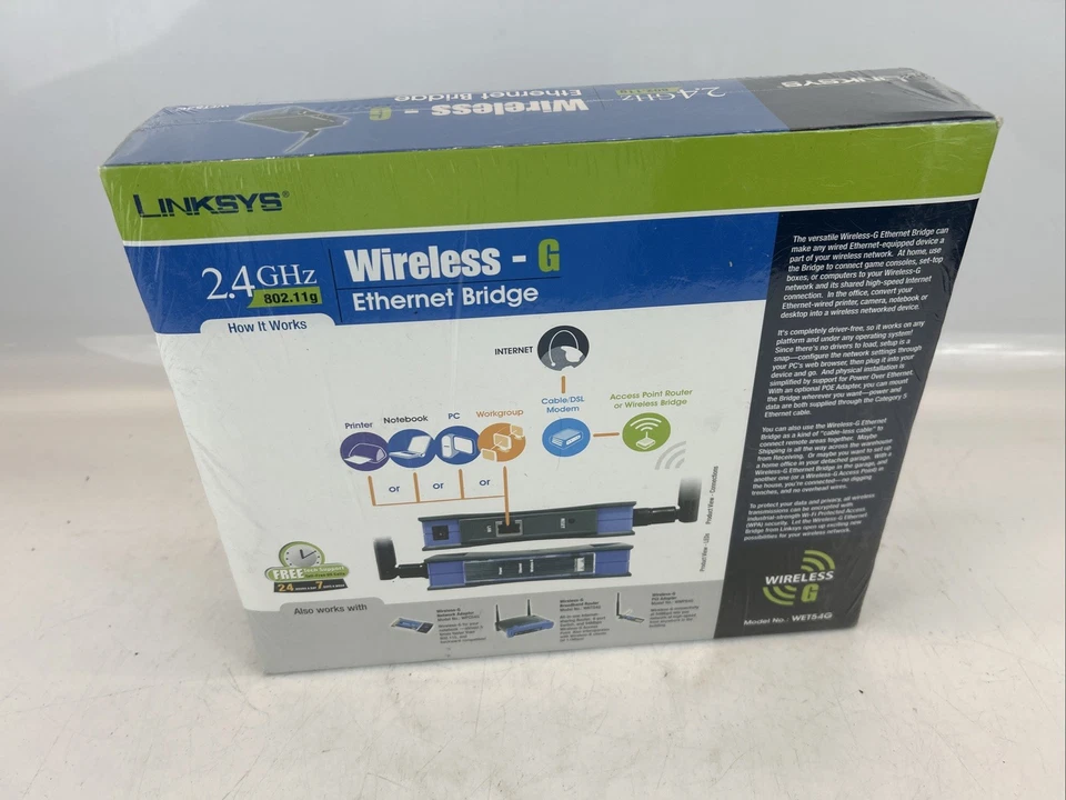 Linksys WET54G 2.4GHz 802.11g Wireless G Ethernet BRIDGE 54 Mbps- New Sealed - Image 4 of 4