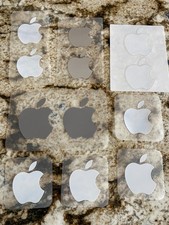 NEW Assorted Auth Apple Logo Sticker Decals Pack of 12 White, Grey and Silver