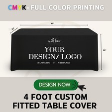 Custom 4ft Fitted Table Cover with Logo  Printed Trade Show Tablecloth