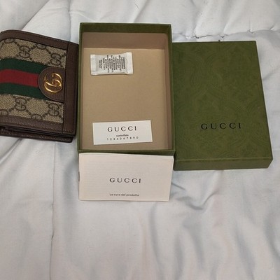 Gucci Monogram GG Web Stripe Logo Folding Wallet Brown Beige Green Red Gold