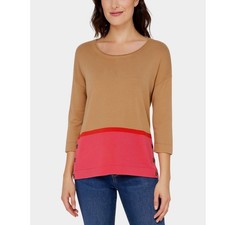 LOFT Brown Red Colorblock Knit Sweater 3/4 Sleeve Button S Wool Blend 91-08