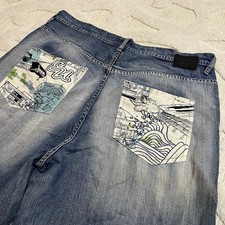 Crazy Vintage Y2K Ecko Unltd Graffiti Embroidered Baggy Jean Shorts Denim Jorts