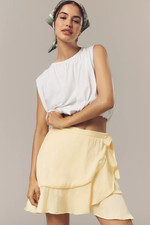 NWT Women's Anthropologie Yellow Maeve Ruffle Tie Wrap Mini Skirt, 98 NEW 