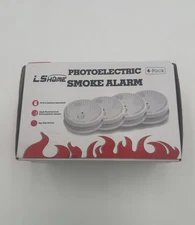 LS Home Photoelectric Smoke Alarm 9V Battery Operated 4 Pack *Open-box/New*