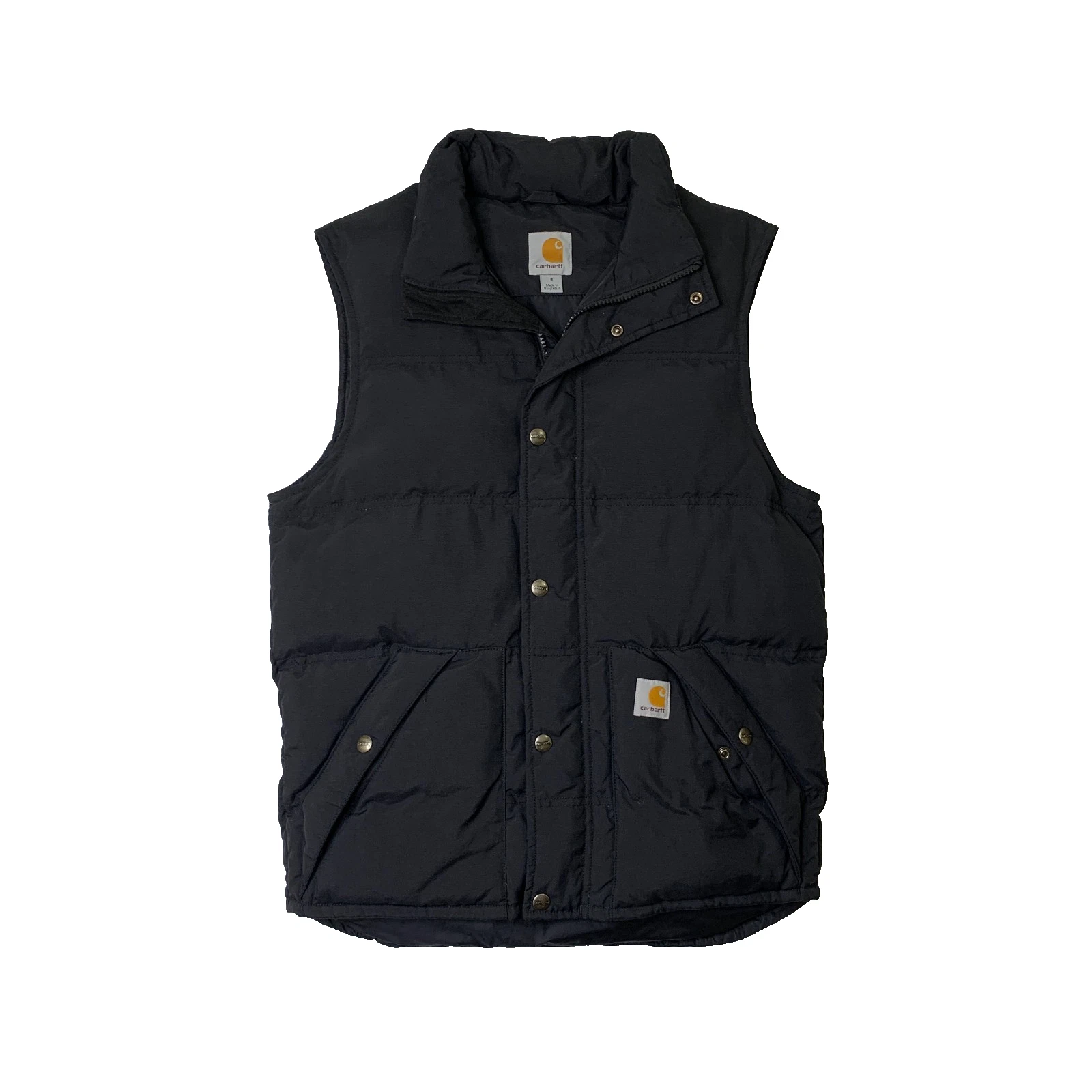 Carhartt Vest Men S Small Black Kalkaska Down Insulated Puffer Nylon Snap Button