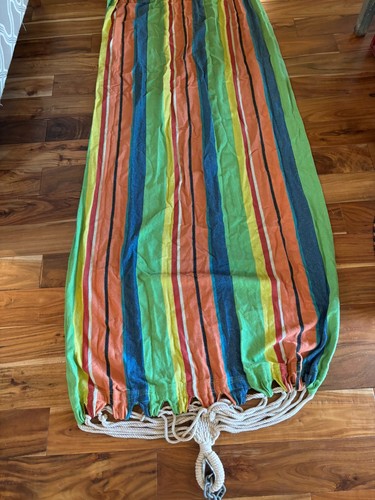 Rainbow Striped Cloth Hammock w/ Braided Rope Hang and Hanging Chains 90In Long