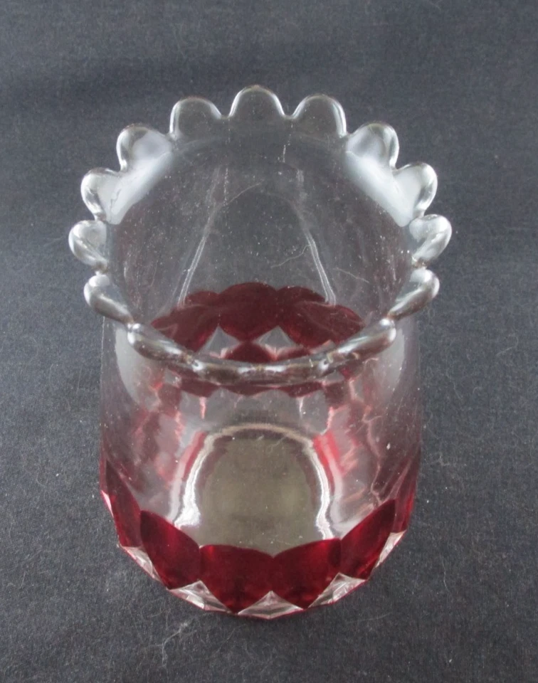 EAPG RUBY STAINED CLEAR GLASS CELERY VASE VICTORIA PIONEER GREENSBURG NATIONAL - Image 3 of 4
