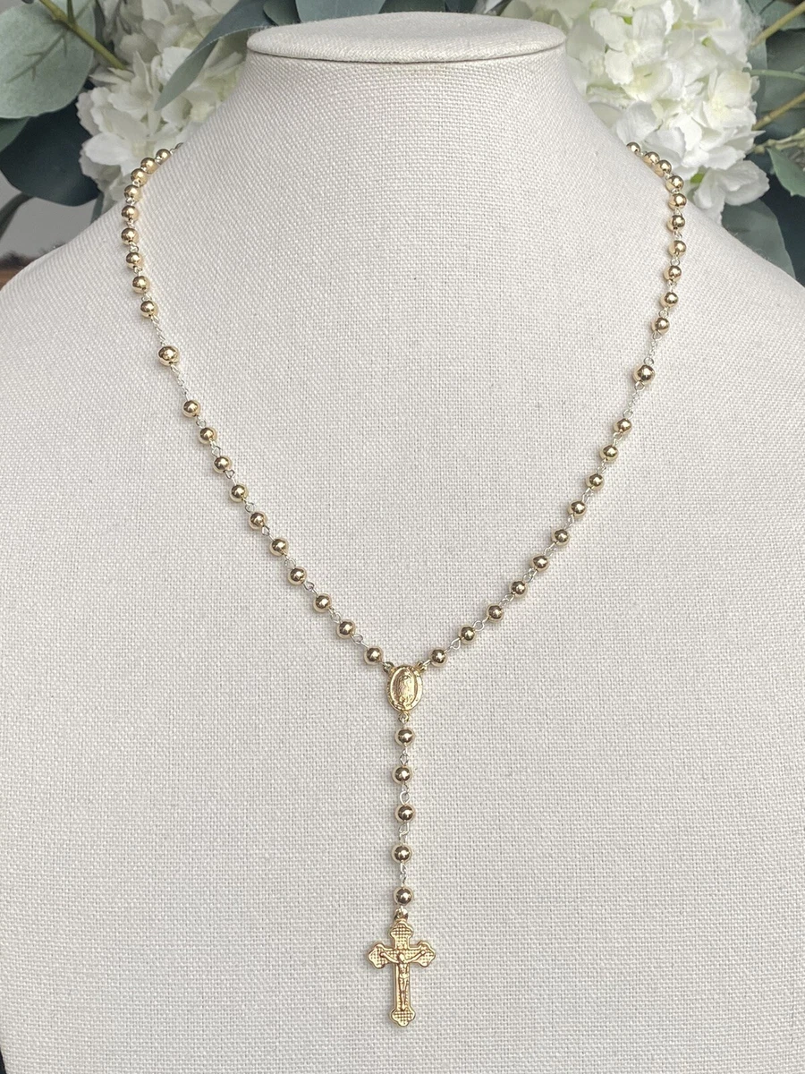 10k Yellow Gold 3mm Rosary Necklace 17 Inches | Sarraf.com