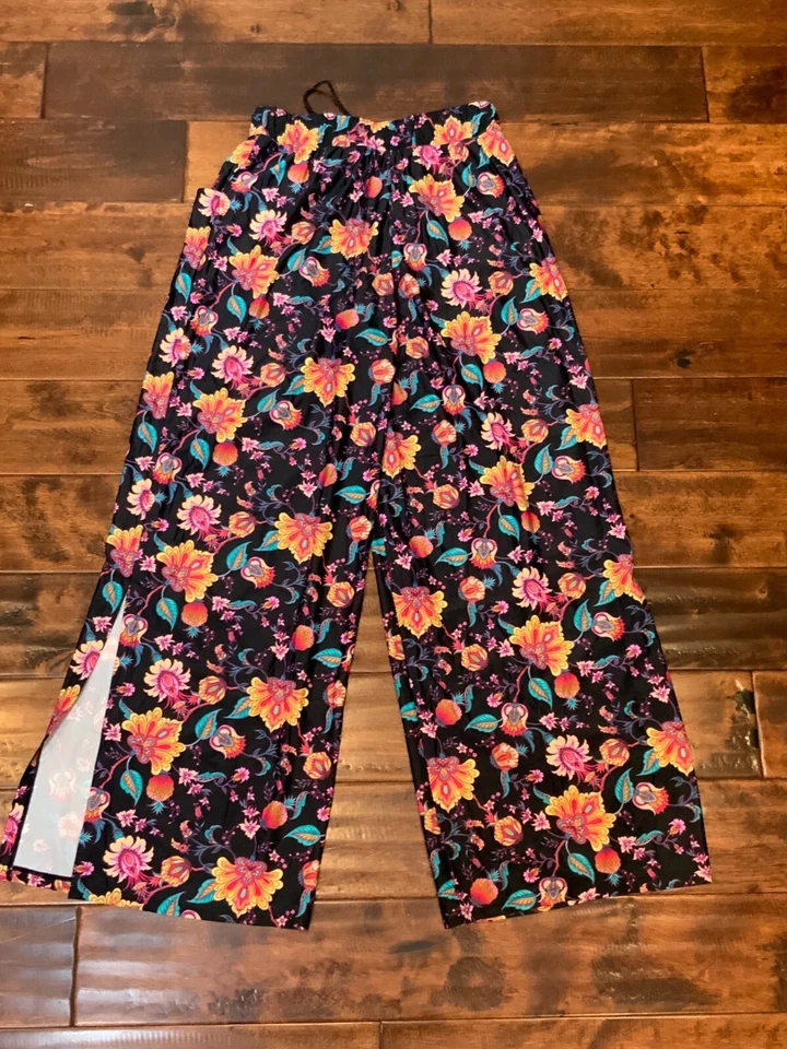 Pantalón de playa Nanette Lepore pierna ancha negro estampado floral, talla pequeña nuevo con etiquetas Foto 3 de 3