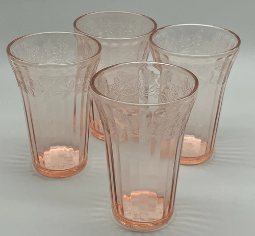 Jeanette Cherry Blossom Pink Depression Glass 12 Oz Flat Tumblers 5" Set of 4