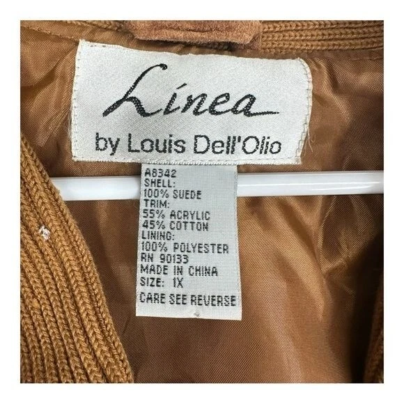 Linea by Louis Dell'Olio Women’s 1X 100% Suede Brown Jacket Vintage Boho Hippie - Image 3 of 4