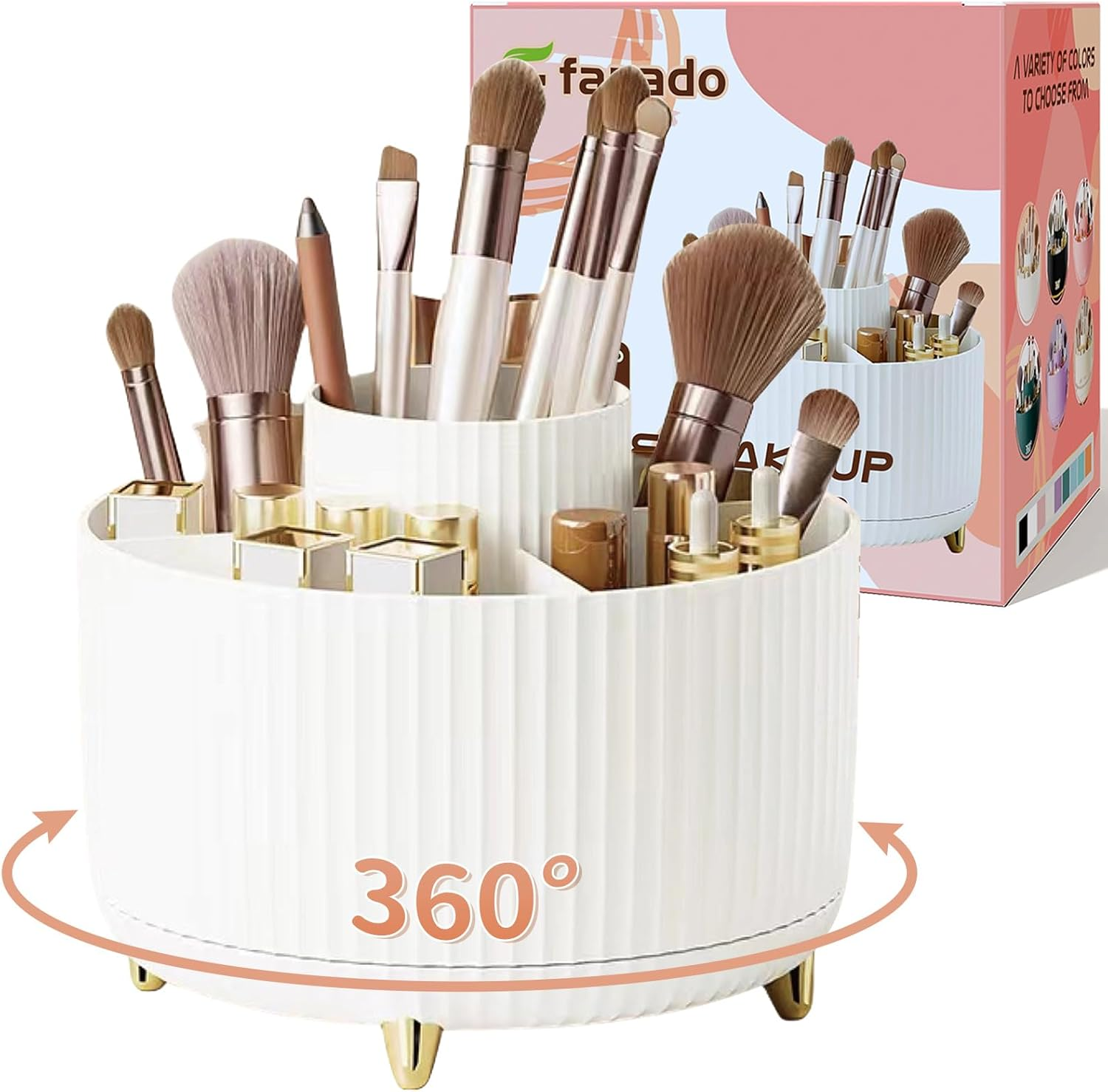 360° Rotating Makeup Brush Holder & Organizer for Countertop Storage