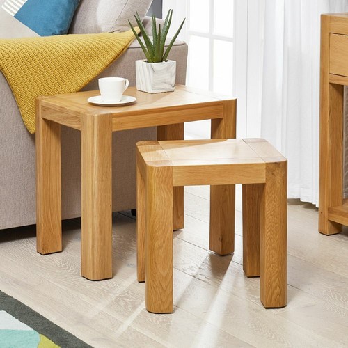 Soho Oak Nest of 2 Tables - Nested Large Small Side Coffee Lamp Occasional SC29 - Picture 3 of 11