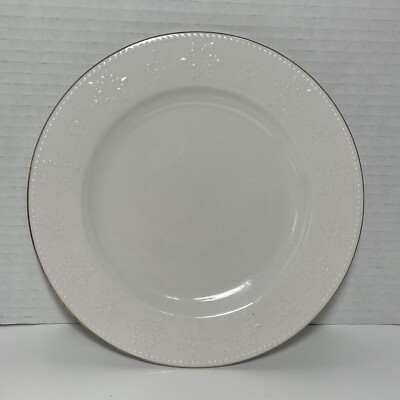 Set of 4 Libbey Embossed Crystal Snowflakes Holiday White Salad Plates Gold Trim