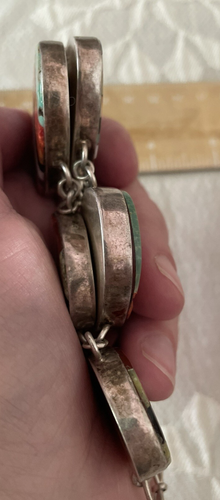 Multi Inlay Turquoise+ Stone Links Bracelet Sterling Silver Signed Toledo - Picture 19 of 19
