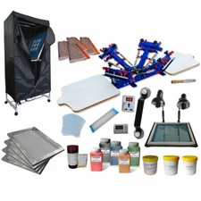 DIY 4 Color 2 Station Silk Screen Printing Kit Drying Cabinet Exposure Unit &Ink