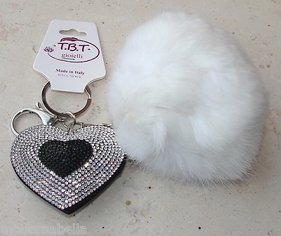 Glänzender HERZ 3D POMPON Damen Schlüsselanhänger Glücksbringer, Anhänger Tasche Strass 
