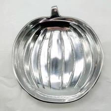 Silver Pumpkin Shallow Dish 10.25"x9.5"x1.5 - Serving Bowl/Trinket Dish, Festive