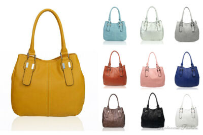 Neu Damen Großgriff Doppelfächer Vintage Tragetasche Shopper Handtasche