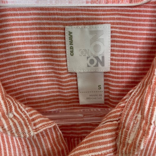 Old Navy Button Down Shirt Boys Small Linen Blend Long Sleeve Orange Stripe - Picture 3 of 8
