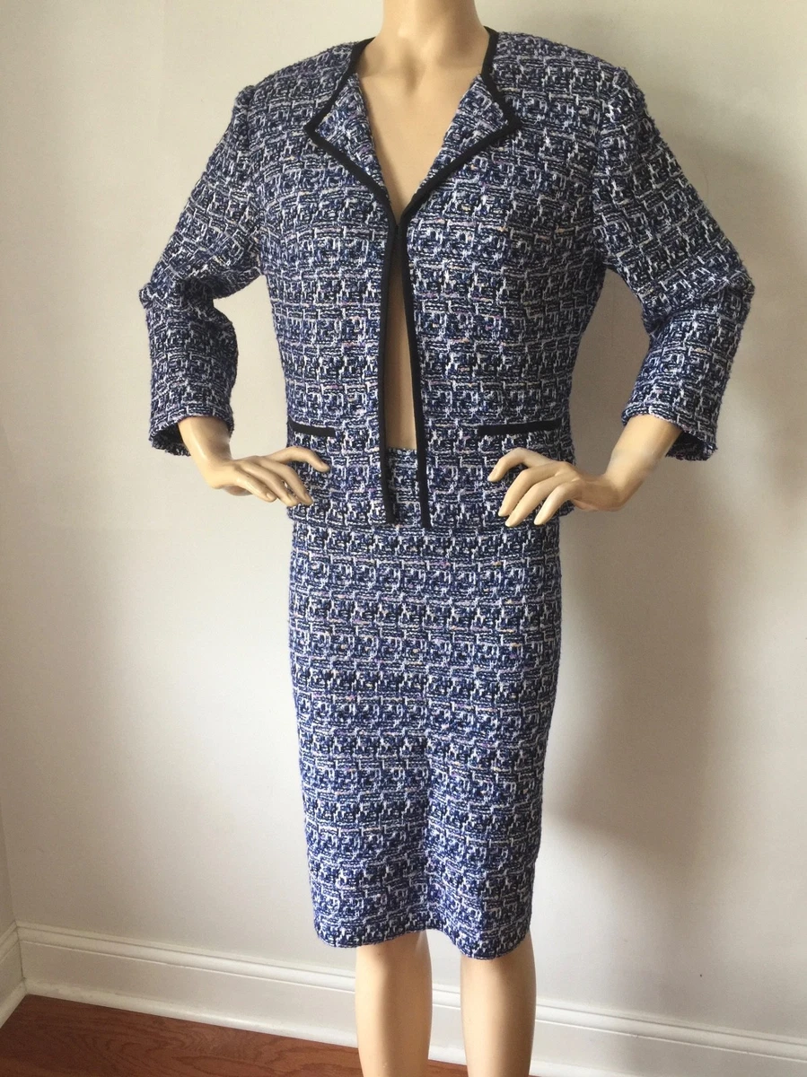 NWT St John Knit Blue tweed skirt jacket suit size 10 eBay