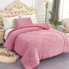 Kid Micromink Sherpa Comforter Set with Pillow Sham Solid Color 60x80 Twin Size