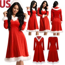 Women's Soft Velvet Christmas Dress Swing Mini Dresses Outfits Evening Party