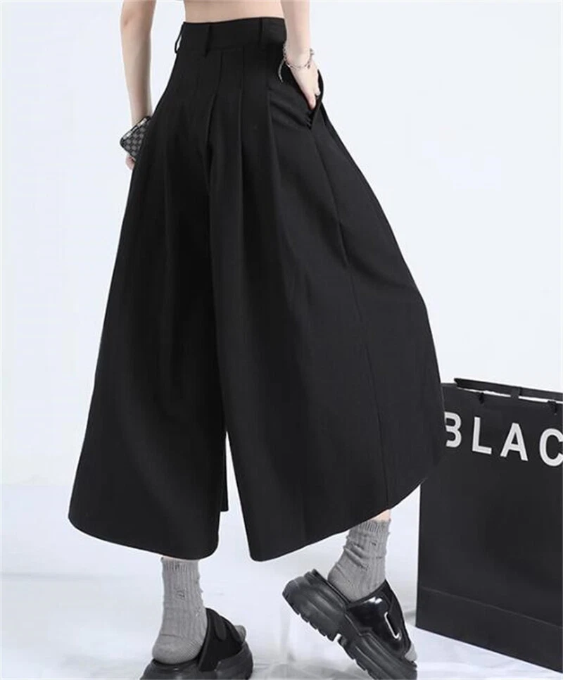 women Japanese Style Wide-Leg Culottes Pants Pleated wide-leg