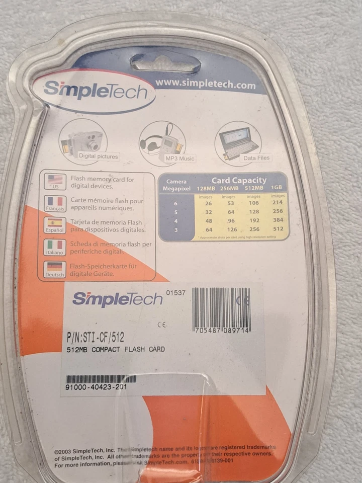 SimpleTech STI-CF/512 512 MB CompactFlash Card - Brand new - Factory sealed - Image 2 of 2