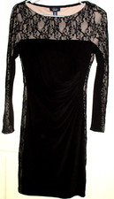 Chaps Size S Sleeveless Black Lace   Dress Nude Lining (bb2).