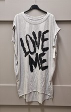 Ladies Grey "LOVE ME" Paint Print Oversized Tee/Dress Pockets Will Fit UK 8-16