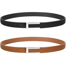 2 Pack Women Leather Belts for Dress Jeans Belt with Gold Buckle Belts for Women