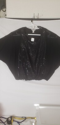 C  Banks Christopher Banks Black Sequins & Sheet Overlay Blouse Top Shirt Small